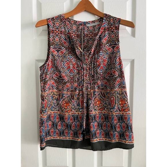 Daniel Rainn V Neck with Tie Paisley Blouse Top- Size S - Picture 1 of 4